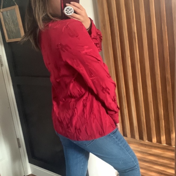 Pepaloves—Red Shirt Peter Pan Collar‎ Cactus Print in the Blink. Sz L - Picture 14 of 15